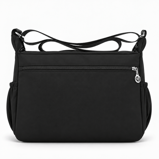 The Sunday Avenue Lindsey Black Nylon Multi-Pocket Shoulder Bag