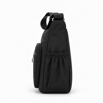 The Sunday Avenue Lindsey Black Nylon Multi-Pocket Shoulder Bag