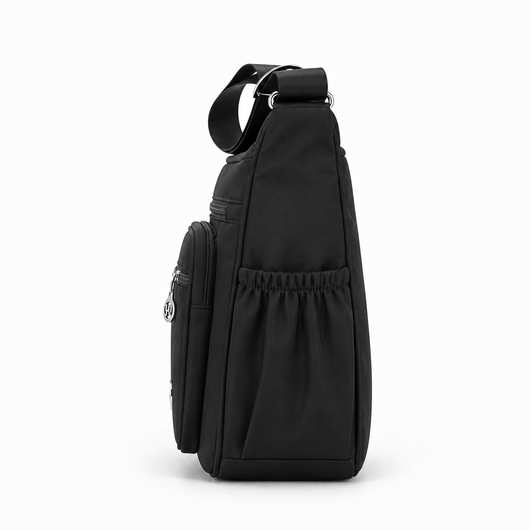 The Sunday Avenue Lindsey Black Nylon Multi-Pocket Shoulder Bag