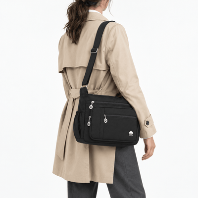 The Sunday Avenue Lindsey Black Nylon Multi-Pocket Shoulder Bag