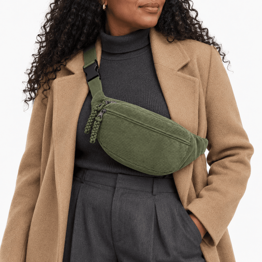 The Sunday Avenue Lise Green Corduroy Belt Bag