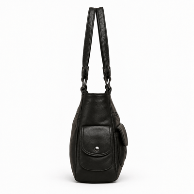 The Sunday Avenue Louise Black PU Leather Multi-Pocket Shoulder Bag