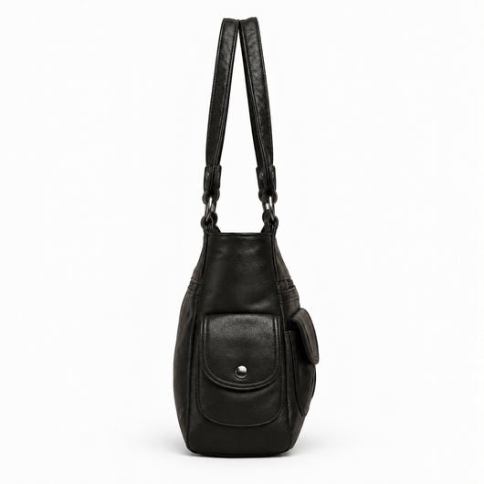 The Sunday Avenue Louise Black PU Leather Multi-Pocket Shoulder Bag