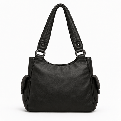 The Sunday Avenue Louise Black PU Leather Multi-Pocket Shoulder Bag