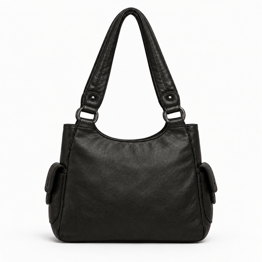 The Sunday Avenue Louise Black PU Leather Multi-Pocket Shoulder Bag