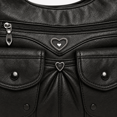The Sunday Avenue Louise Black PU Leather Multi-Pocket Shoulder Bag