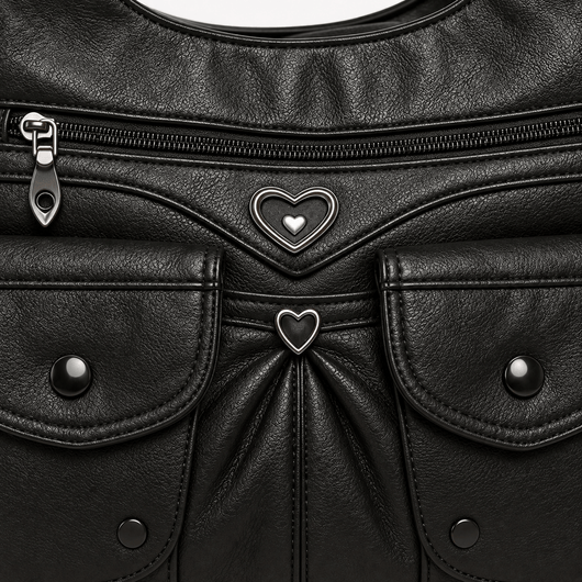 The Sunday Avenue Louise Black PU Leather Multi-Pocket Shoulder Bag