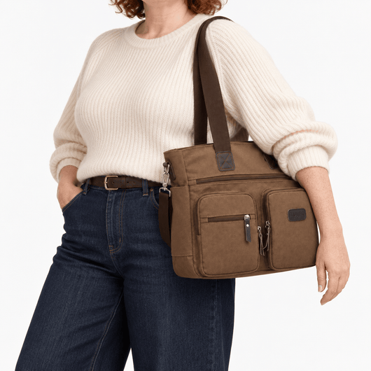 The Sunday Avenue Madeline Brown Canvas Multi-Pocket Tote Bag
