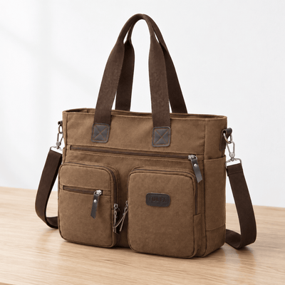 The Sunday Avenue Madeline Brown Canvas Multi-Pocket Tote Bag