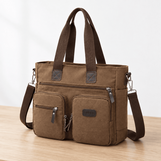 The Sunday Avenue Madeline Brown Canvas Multi-Pocket Tote Bag