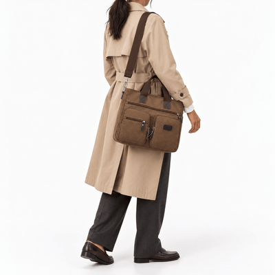 The Sunday Avenue Madeline Brown Canvas Multi-Pocket Tote Bag