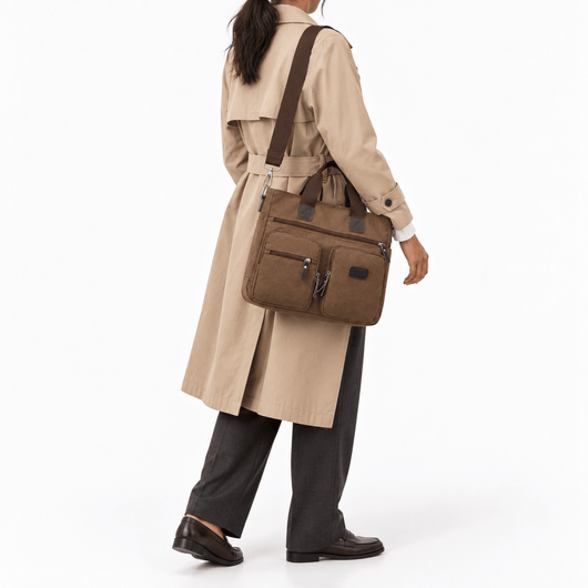 The Sunday Avenue Madeline Brown Canvas Multi-Pocket Tote Bag