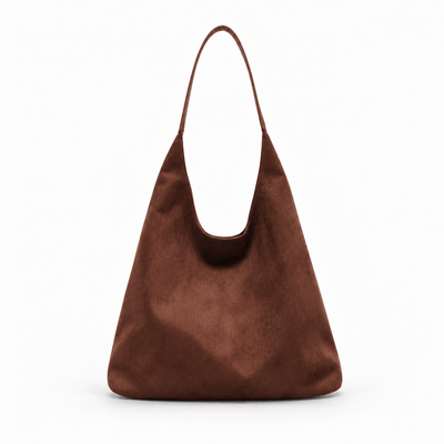 The Sunday Avenue Maëly Brown Faux Suede Tote Bag with Matching Pouch