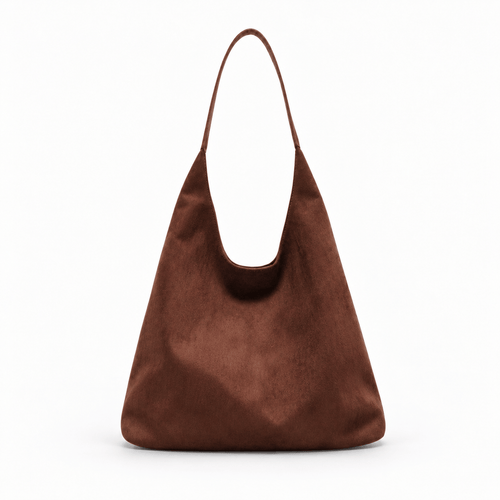 Faux Suede Tote Bag with Matching Pouch - Valentina