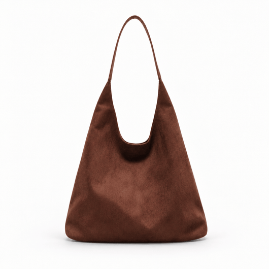 The Sunday Avenue Maëly Brown Faux Suede Tote Bag with Matching Pouch