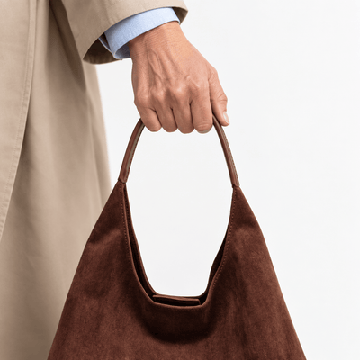 The Sunday Avenue Maëly Brown Faux Suede Tote Bag with Matching Pouch
