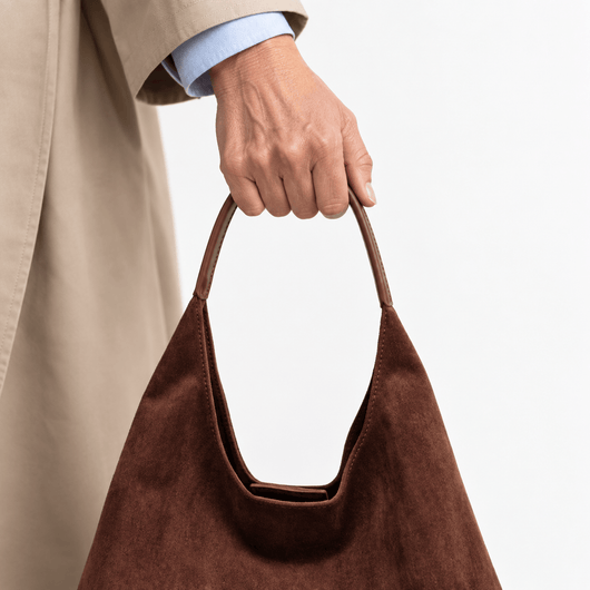 The Sunday Avenue Maëly Brown Faux Suede Tote Bag with Matching Pouch
