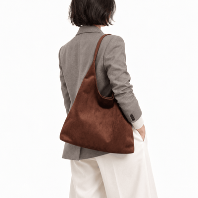 The Sunday Avenue Maëly Brown Faux Suede Tote Bag with Matching Pouch