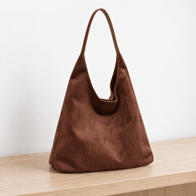 The Sunday Avenue Maëly Brown Faux Suede Tote Bag with Matching Pouch