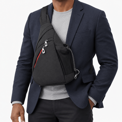 The Sunday Avenue Men's Black Nylon Sling Bag with Anti-Theft Pocket
