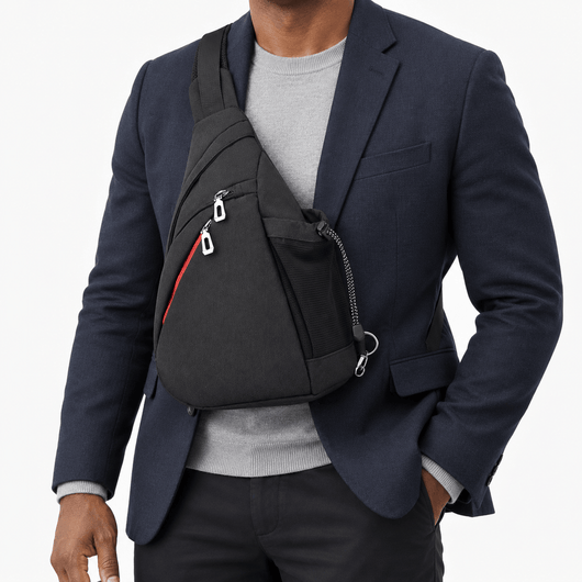 The Sunday Avenue Men's Black Nylon Sling Bag with Anti-Theft Pocket