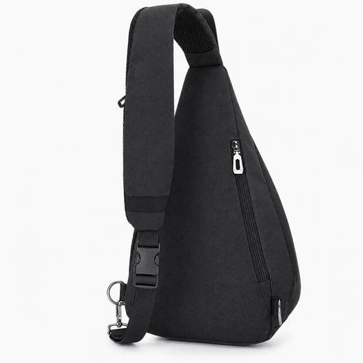 The Sunday Avenue Men's Black Nylon Sling Bag with Anti-Theft Pocket