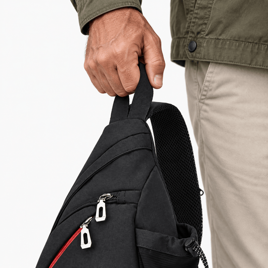 The Sunday Avenue Men's Black Nylon Sling Bag with Anti-Theft Pocket