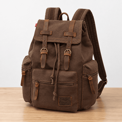 The Sunday Avenue Men's Vintage Brown Canvas Backpack with Leather Straps