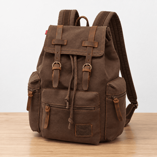 Men's Vintage Canvas Backpack with Leather Straps - Lavender
