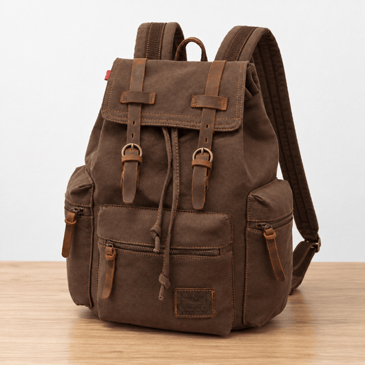 The Sunday Avenue Men's Vintage Brown Canvas Backpack with Leather Straps