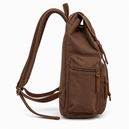 Men's Vintage Canvas Backpack with Leather Straps - Lavender