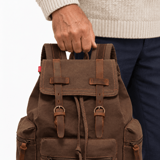 The Sunday Avenue Men's Vintage Brown Canvas Backpack with Leather Straps