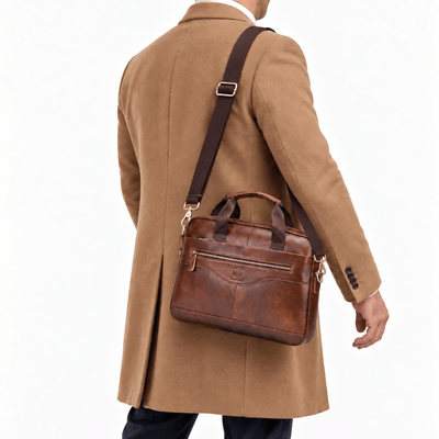 The Sunday Avenue Men's Vintage Brown PU Leather Laptop Briefcase with Removable Shoulder Strap