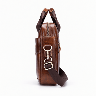 The Sunday Avenue Men's Vintage Brown PU Leather Laptop Briefcase with Removable Shoulder Strap