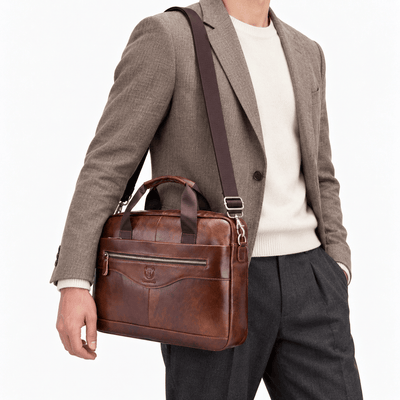 The Sunday Avenue Men's Vintage Brown PU Leather Laptop Briefcase with Removable Shoulder Strap