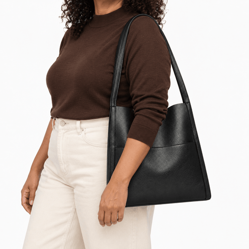 Pebbled Tote Bag with Interior Pockets - Godiva