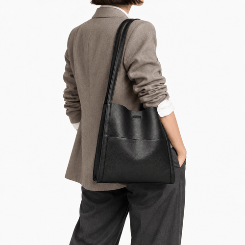 Pebbled Tote Bag with Interior Pockets - Godiva