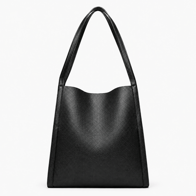 The Sunday Avenue Mia Black Pebbled Tote Bag with Interior Pockets