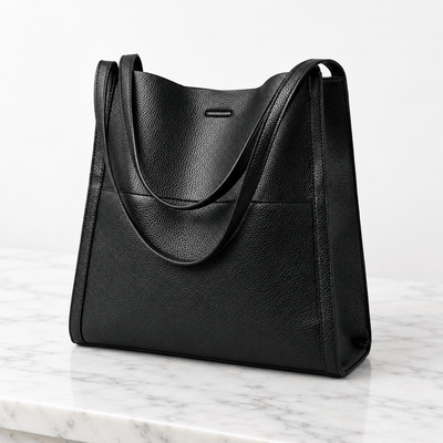 The Sunday Avenue Mia Black Pebbled Tote Bag with Interior Pockets