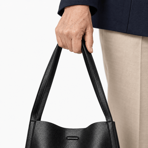 Pebbled Tote Bag with Interior Pockets - Godiva
