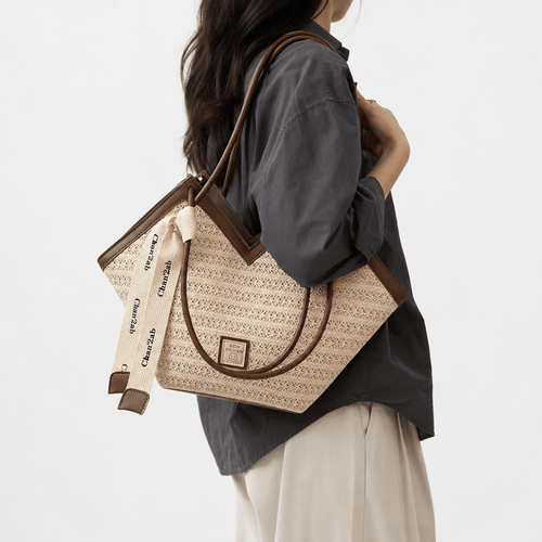 Mila Women's Straw Tote Bag with Decorative Ribbon