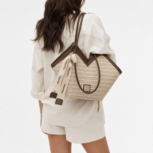 Mila Women's Straw Tote Bag with Decorative Ribbon