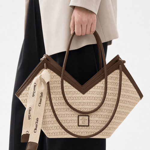 Mila Women's Straw Tote Bag with Decorative Ribbon