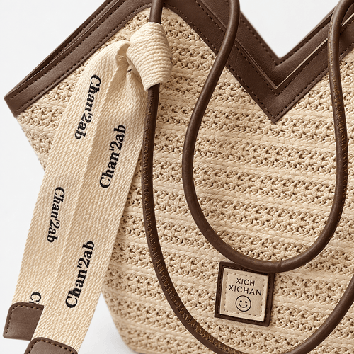 Mila Women's Straw Tote Bag with Decorative Ribbon