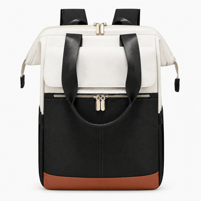 The Sunday Avenue Navy Blue Emiko Beige & Brown Colourblock Oxford Laptop Backpack