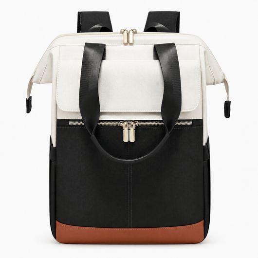 The Sunday Avenue Navy Blue Emiko Beige & Brown Colourblock Oxford Laptop Backpack