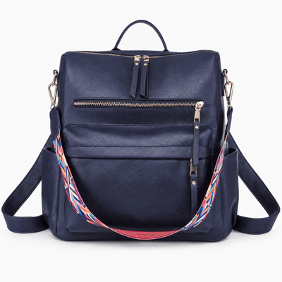 The Sunday Avenue Navy Blue Sophia Brown Convertible Vegan Leather Backpack Purse