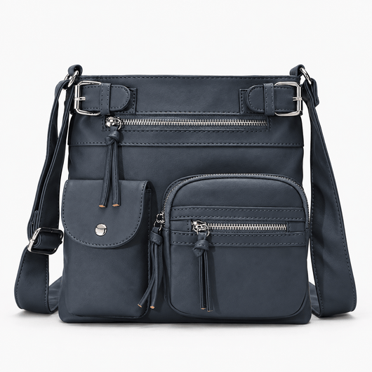 The Sunday Avenue Navy Dusty Pink Faux Leather Multi-Pocket Crossbody Bag