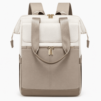 The Sunday Avenue Off-White Emiko Beige & Brown Colourblock Oxford Laptop Backpack