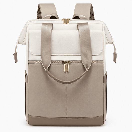 The Sunday Avenue Off-White Emiko Beige & Brown Colourblock Oxford Laptop Backpack